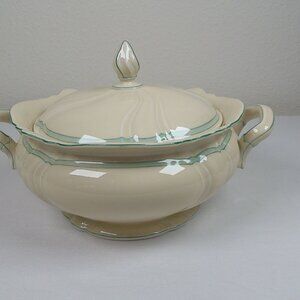 Rosenthal Viktoria Fine China Vegetable Bowl with Lid Aqua Band Verge Vintage